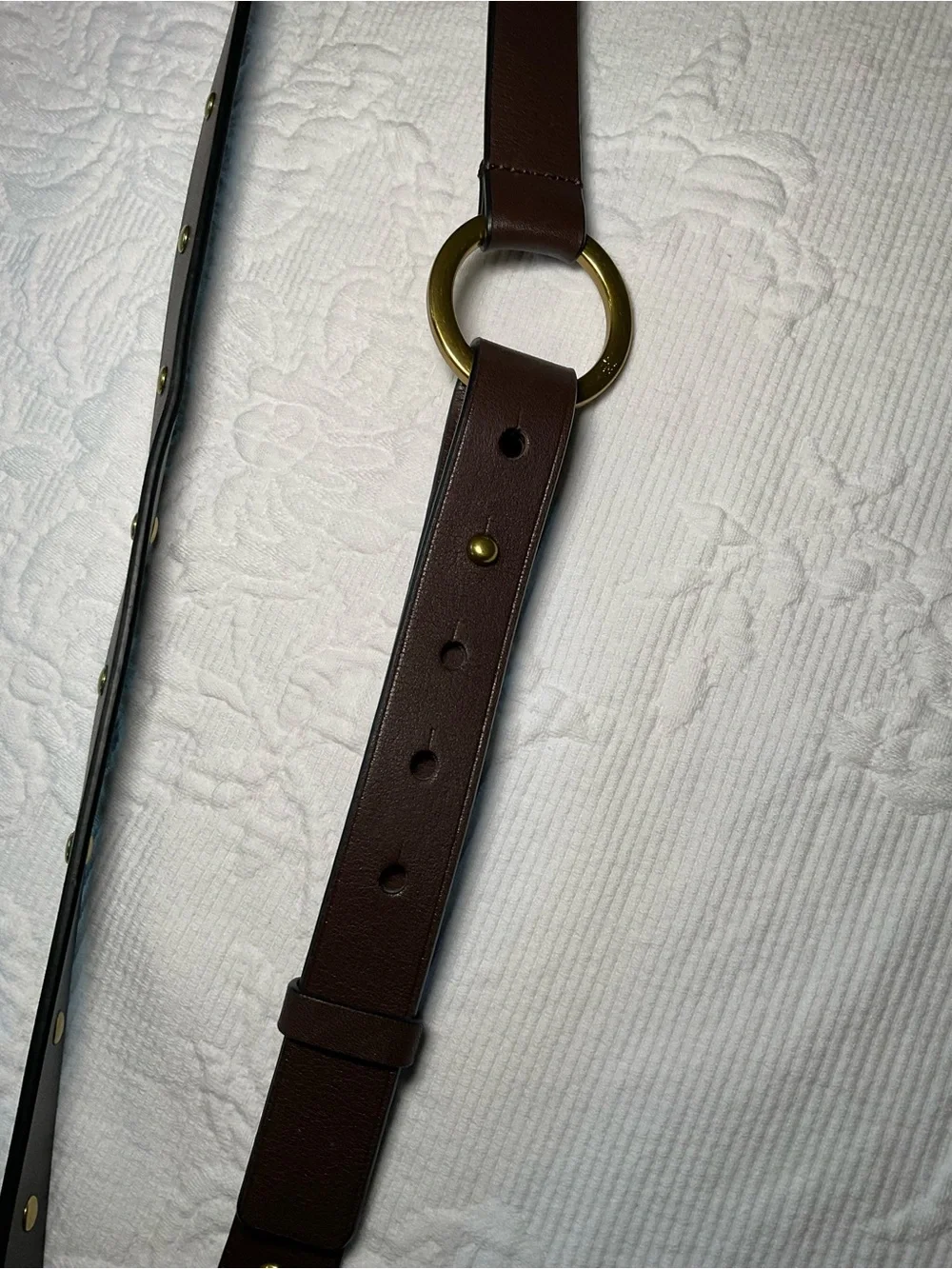 CAbi Brown Leather Ring Buckle Belt with Gold Studs
